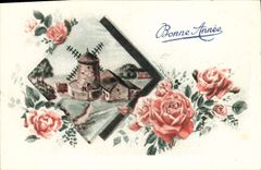VINTAGE POSTCARD Windmill Flowers