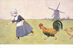 CPA Moulin a vent Enfant Coq 