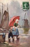 CPA Moulin a vent Femme Enfant 