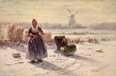 VINTAGE POSTCARD Windmill Woman