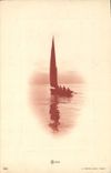 VINTAGE POSTCARD Bateau Fishes Navy