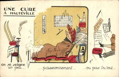 VINTAGE POSTCARD Fantaisie Illustrator a cure has Hauteville Ski