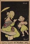 VINTAGE POSTCARD Fantasy Illustrator Five types of n°2 Mode 1840 Child wife