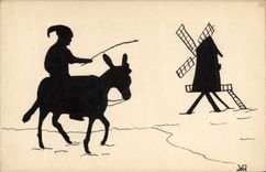 CPA Fantaisie Homme sur son mulet Moulin a vent 