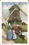 VINTAGE POSTCARD Windmill DER watermolen Volendam Folklore