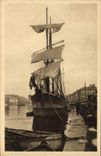 VINTAGE POSTCARD Marseilles Boat a sailing ship in the old port In the distance Canebiere