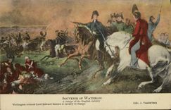 La POSTAL Napoleon 1ra Waterloo de la VENDIMIA tiene carga del señor pedido Wellington inglés Edward Somers de la caballería