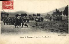 VINTAGE POSTCARD Militaria Camp of Carpiagne Arrived of a battalion