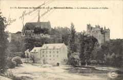 VINTAGE POSTCARD Water mill Environs of Saumur Montreuil Bellay the castle the mill and the church