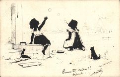 CPA Contre la lumiere Enfants Chat 