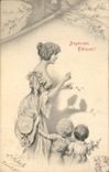 CPA Fantaisie Femme Enfants Ombre chinoise