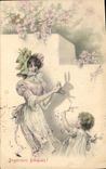 CPA Fantaisie Femme Enfants Ombre chinoise Lapin