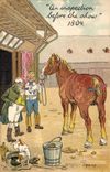 Inspección del año del ilustrador de la fantasía de la POSTAL de la VENDIMIA antes del perro 1804 de Militaria Hippisme del caballo de la demostración