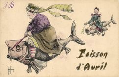 D Avril de Poisson de la mujer del ilustrador de la fantasía de la POSTAL de la VENDIMIA