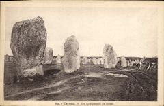 VINTAGE POSTCARD Dolmen Carnac Menhir alignments of Menec Cows