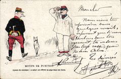 VINTAGE POSTCARD Fantasy Illustrator Albert Guillaume Reasons for punishment Militaria Dog