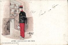 VINTAGE POSTCARD Fantasy Illustrator Albert Guillaume Militaria After the extinction of fires
