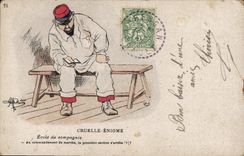 VINTAGE POSTCARD Cruel Fantasy Illustrator Albert Guillaume Militaria enigma