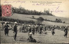 VINTAGE POSTCARD Militaria Army maneuvers of Large autumn Infantry Halt