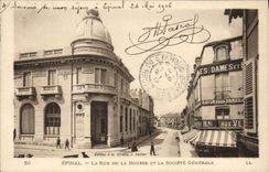 VINTAGE POSTCARD Epinal Bank the street of the Stock Exchange and the General society