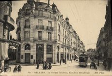 VINTAGE POSTCARD Orleans Bank the General society Street of the Republic Tram