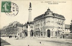VINTAGE POSTCARD Bank Chambéry Boulevard of the column General society