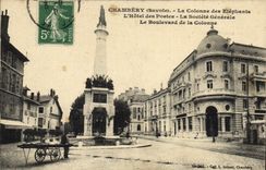 VINTAGE POSTCARD Chambéry Bank the column of the Elephants the Post office building the General society the boulevard of the column