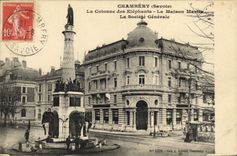 VINTAGE POSTCARD Chambéry Bank the column of the Elephants the Martir house the General society