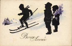 CPA Contre la lumiere Enfants Ski 
