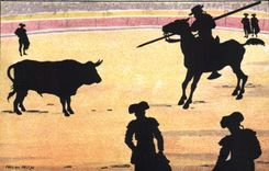 CPA Contre la lumiere Corrida Taureau