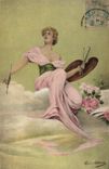 VINTAGE POSTCARD Fantasy Illustrator Woman painter