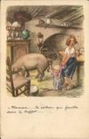 CPA Fantaisie Illustrateur Poulbot Cochon Porc 