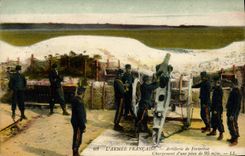 VINTAGE POSTCARD Militaria Artillery of fortress Loading of a part of 95 mm