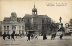 VINTAGE POSTCARD Banque Mans Places Republic and new Hotel of the Crédit Lyonnais
