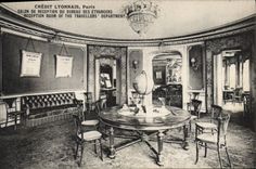 VINTAGE POSTCARD Bank Crédit Lyonnais Paris Room of reception of the office from abroad