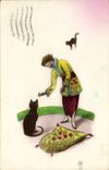 CPA Chat Chats Chaton Femme