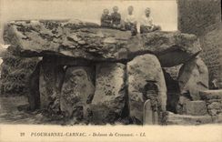 VINTAGE POSTCARD Dolmen Menhir Plouharnel Carnac Dolmen of Crucunot Children