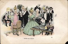 VINTAGE POSTCARD Fantasy Illustrator Albert Guillaume Dinner of heads
