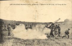 VINTAGE POSTCARD Militaria the army maneuvers Artillery Battery of 155 length the shot