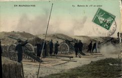 POSTAL Militaria de la VENDIMIA en la batería de las operaciones de 155 en la acción