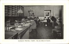 VINTAGE POSTCARD Paris Private banking One of the rooms of coupons