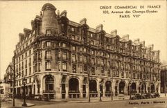 VINTAGE POSTCARD Bank Commercial Credit of France Which occurred of the Paris Champs Elysées