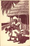 VINTAGE POSTCARD Fantasy Boirau Illustrator In Africa launching with the pepper water