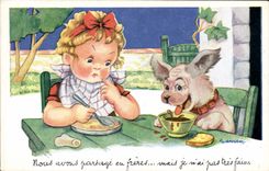 VINTAGE POSTCARD Fantasy Illustrator Gougeon Child Dog