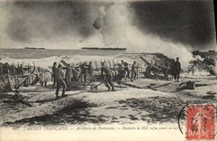 CPA Militaria Artillerie de forteresse Batterie de 155mm court en action