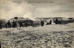 CPA Militaria Artillerie de forteresse Ecoles a feu Pieces de 155 court en batterie 