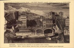 VINTAGE POSTCARD Puppets Lyon Puppet the bridge Holy Tilsitt Jean and the hill of Fourviere