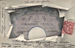 VINTAGE POSTCARD Ticket Fifty Francs