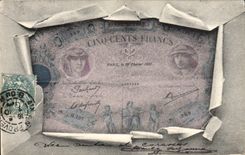 VINTAGE POSTCARD Ticket Five Hundred Francs