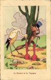 VINTAGE POSTCARD Fantasy Illustrator the fox and the stork